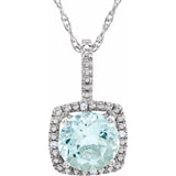 Sterling Silver 7 mm Natural Aquamarine & .015 CTW Natural Diamond 18" Necklace