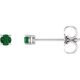 14K White 2.5 mm Natural Emerald Earrings