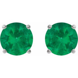 14K White 2.5 mm Natural Emerald Earrings