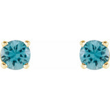 14K Yellow 4 mm Natural Blue Zircon Stud Earrings