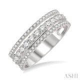 3/4 Ctw Split Triple Ring Round Cut Diamond Fashion Ring in 14K White Gold