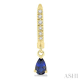 5x3 MM Pear Cut Sapphire and 1/8 Ctw Round Cut Diamond Petite Fashion Huggie Earrings in 10K Yellow Gold