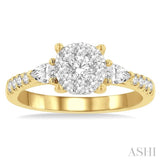 3/4 Ctw Circular Mount Lovebright Pear and Round Cut Diamond Engagement Ring in 14K Yellow and White Gold