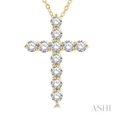 3 ctw Latin Cross Round Cut Diamond Pendant With Chain in 14K Yellow Gold