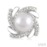 6x6 MM Round Shape Cultured Pearls and 1/50 Ctw Swirl Round Cut Diamond Earrings in Sterling Silver