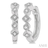 1/10 Ctw Circular & Rhombus Mount Round Cut Diamond Huggie Petite Earrings in 14K White Gold