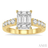 1 Ctw Fusion Baguette and Round Cut Diamond Engagement Ring in 14K Yellow and White gold