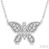 1/10 Ctw Butterfly Petite Round Cut Diamond Fashion Pendant With Chain in 10K White Gold