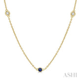 1.75 MM Sapphire and 1/6 Ctw Round Cut Diamond Precious Station Necklace in 14K Yellow Gold