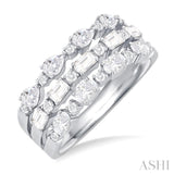 1 1/2 Ctw Triple Row Multi-Cut Diamond Fashion Band in 14K White Gold