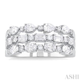1 1/2 Ctw Triple Row Multi-Cut Diamond Fashion Band in 14K White Gold