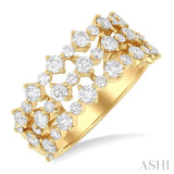 1 1/2 Ctw Triple Row Round Cut Diamond Fashion Band in 14K Yellow Gold