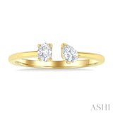 1/3 Ctw Toi Et Moi Oval and Pear Cut Diamond Open Fashion Ring in 14K Yellow Gold