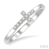 1/10 Ctw Petite Reclining Cross Round Cut Diamond Stackable Fashion Ring in 10K White Gold