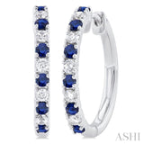 1.80 MM Round Shape Sapphire and 1/4 Ctw Round Cut Diamond Precious Hoop Earring in 10K White Gold