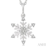 1/10 Ctw Petite Snowflake Round Cut Diamond Fashion Pendant With Chain in 10K White Gold