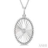 1/20 Ctw Oval fluted medallion Round Cut Diamond Pirouette Pendant With Chain in Sterling Silver