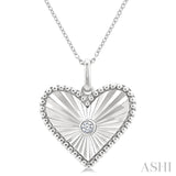 1/20 Ctw Heart fluted medallion Round Cut Diamond Pirouette Pendant With Chain in Sterling Silver