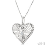 1/20 Ctw Heart fluted medallion Round Cut Diamond Pirouette Pendant With Chain in Sterling Silver