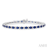 4X3 MM Oval Cut Sapphire and 1/3 Ctw Round Cut Diamond Precious Bracelet in 14K White Gold