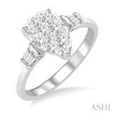 5/8 Ctw Pear Shape Lovebright Baguette and Round Cut Diamond Cluster Ring in 14K White Gold