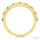 1.80 MM Round Shape Emerald and 1/4 Ctw Round Cut Diamond Precious Stack Band in 10K Yellow Gold