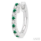 1.35 MM Round Shape Emerald and 1/10 Ctw Petite Round Cut Diamond Precious Fashion Huggies in 10K White Gold