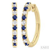 1.80 MM Round Shape Sapphire and 1/4 Ctw Round Cut Diamond Precious Hoop Earring in 10K Yellow Gold