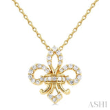 1/6 Ctw Petite Fleur De Lis Round Cut Diamond Fashion Pendant With Chain in 10K Yellow Gold