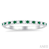 1.35 MM Round Cut Emerald and 1/10 Ctw Petite Round Cut Diamond Precious Stack Band in 10K White Gold