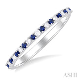 1.35 MM Round Shape Sapphire and 1/10 Ctw Petite Round Cut Diamond Precious Stack Band in 10K White Gold