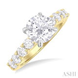 7/8 Ctw Round Shape Round Cut Diamond Semi Mount Engagement Ring in 14K Yellow and White Gold