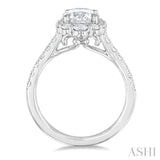 3/4 Ctw Scalloped Oval Centerpiece Circular Shape Round Cut Diamond Semi Mount Engagement Ring in 14K White Gold