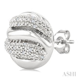 1/10 Ctw Bold Twisted Rib Round Cut Diamond Bold Fashion Stud Earring in Sterling Silver