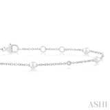 1/20 Ctw 3 MM Cultured Pearl and Round Cut Diamond Fashion Station Bracelet in 14K White Gold