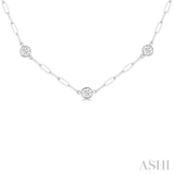 1 1/2 ctw Bezel Set Round Cut Diamond Paperclip Station Necklace in 14K White Gold