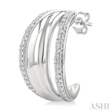 1/10 Ctw Split Dome Shape Round Cut Diamond Bold Half Hoop Earrings in Sterling Silver