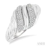 1/10 Ctw Bold Silver Twisted Rib Round Cut Diamond Pirouette Bold Fashion Band in Sterling Silver