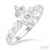 1 1/5 Ctw Marquise Shape Round Cut Diamond Semi Mount Engagement Ring in 14K White Gold