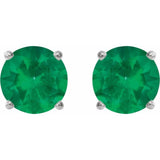 Sterling Silver 6 mm Lab-Grown Emerald Stud Earrings