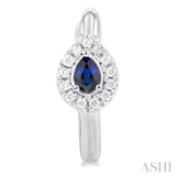 4X3 MM Pear Cut Sapphire and 1/10 Ctw Petite Round Cut Halo Diamond Fashion Huggies in 10K White Gold