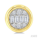 1/5 Ctw Petite Bezel Set Round Shape Fusion Baguette and Round Cut Diamond Fashion Stud Earring in 10K Yellow Gold