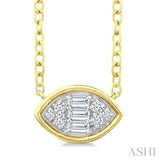 1/6 Ctw Petite Bezel Set East-West Marquise Shape Fusion Baguette and Round Cut Diamond Fashion Pendant With Chain in 10K Yellow Gold