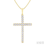 1/2 Ctw Round Cut Diamond Prong Set 1-Inch Plate Cross Pendant With Chain in 14K Yellow Gold