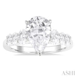 1 1/4 Ctw Pers Shape Oval and Round Cut Diamond Semi Mount Engagement Ring in 14K White Gold