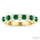 1/3 ctw Round Cut 3MM Emerald and Diamond Precious Band in 14K Yellow Gold