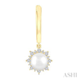 5.5 MM Round Shape Cultured Pearls and 1/5 Ctw Petite Round Cut Diamond Fashion Huggies in 10K Yellow Gold