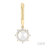 5.5 MM Round Shape Cultured Pearls and 1/5 Ctw Petite Round Cut Diamond Fashion Huggies in 10K Yellow Gold