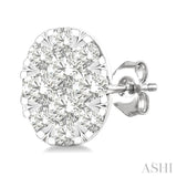 1/6 Ctw Lovebright Petite Oval Shape Round Cut Diamond Fashion Stud Earring in 10K White Gold