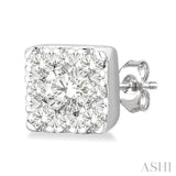 1/6 Ctw Lovebright Petite Square Shape Round Cut Diamond Fashion Stud Earring in 10K White Gold